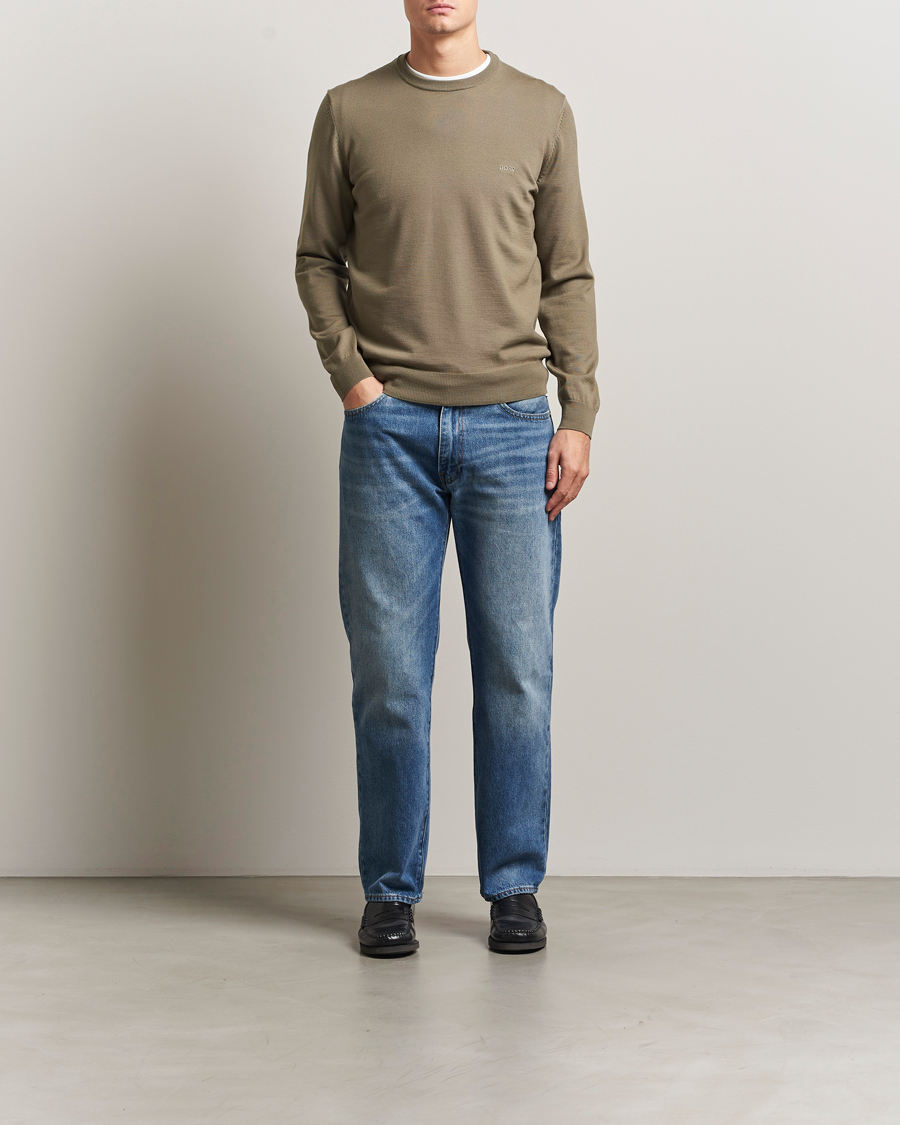 Herr | Tröjor | BOSS BLACK | Botto Merino Knitted Pullover Open Brown