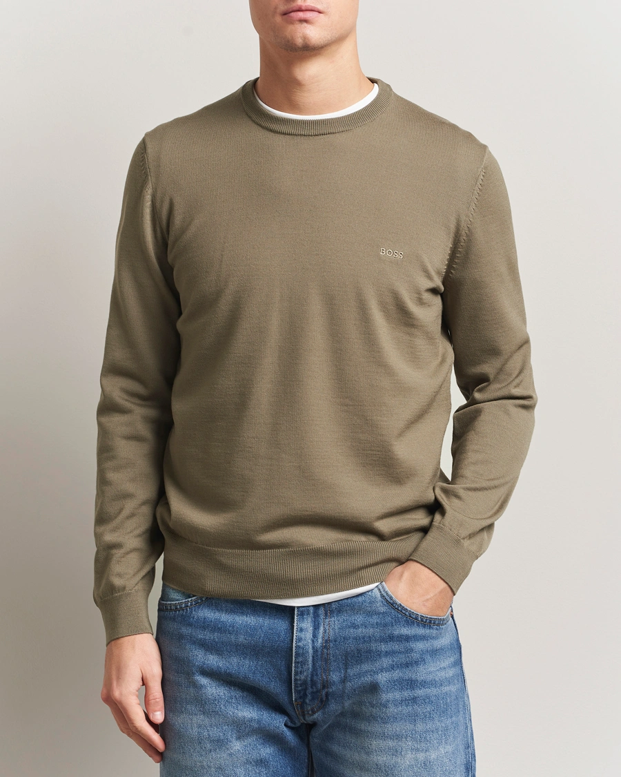 Herr | Tröjor | BOSS BLACK | Botto Merino Knitted Pullover Open Brown