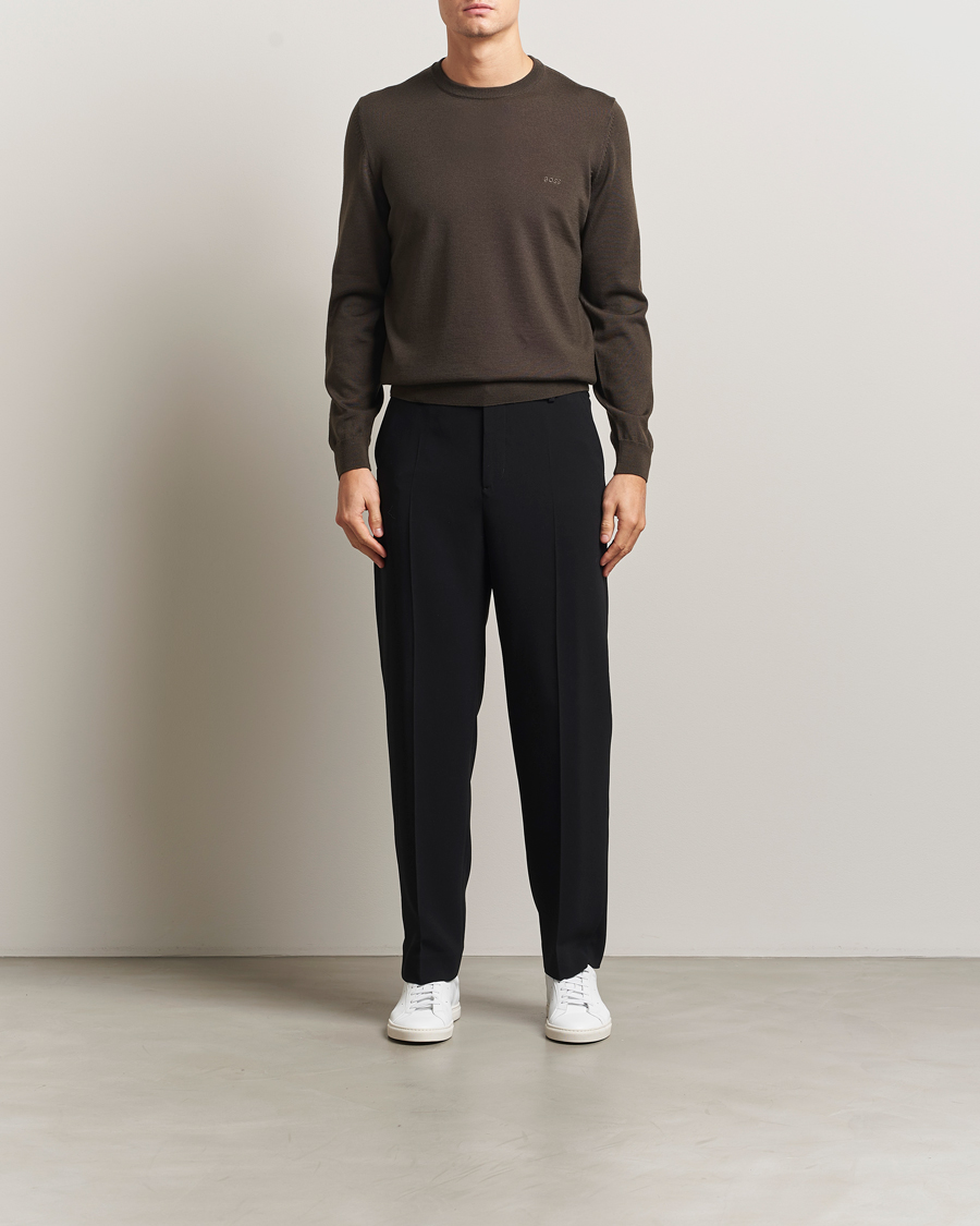 Herr | Tröjor | BOSS BLACK | Botto Merino Knitted Pullover Open Green