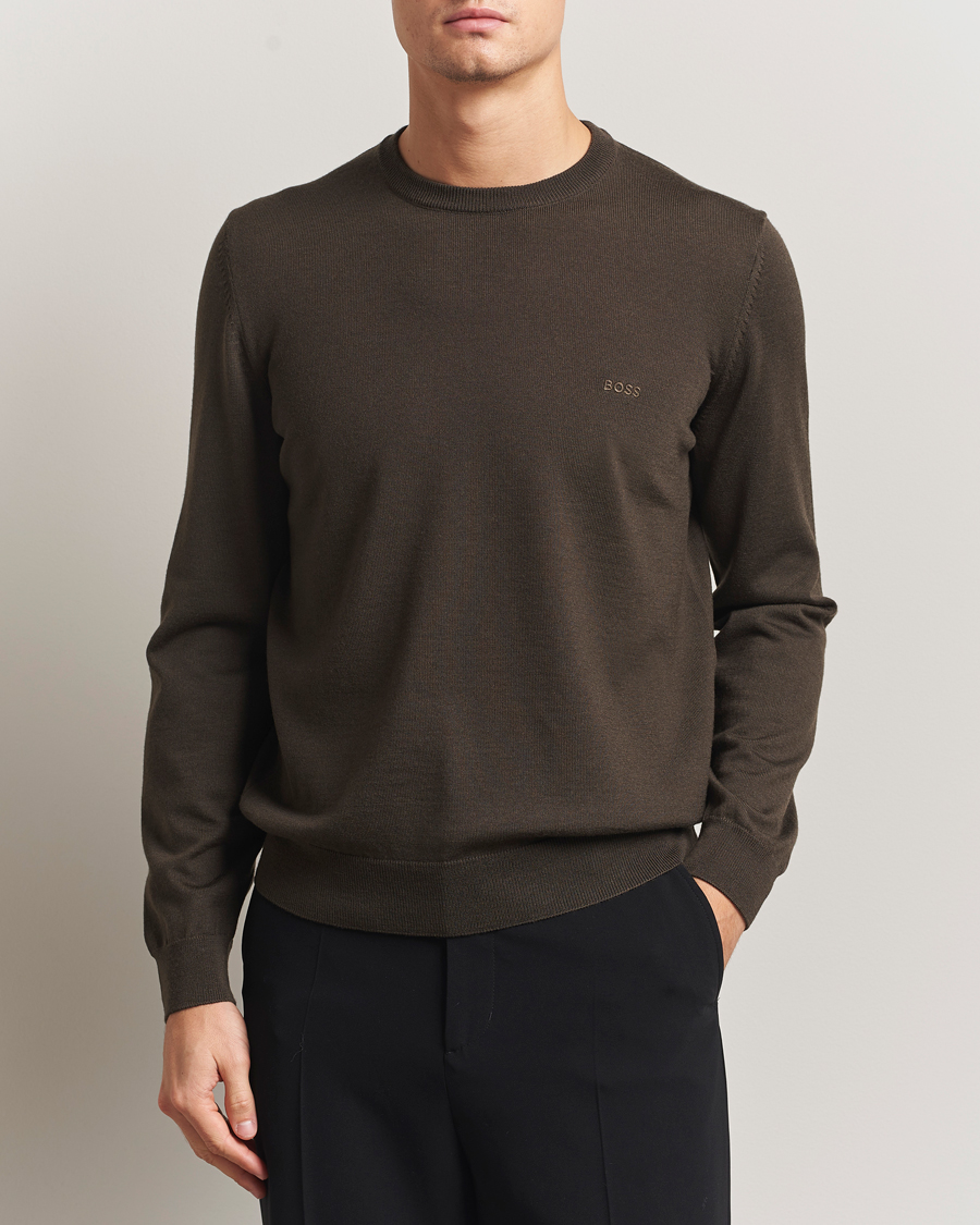 Herr | Tröjor | BOSS BLACK | Botto Merino Knitted Pullover Open Green