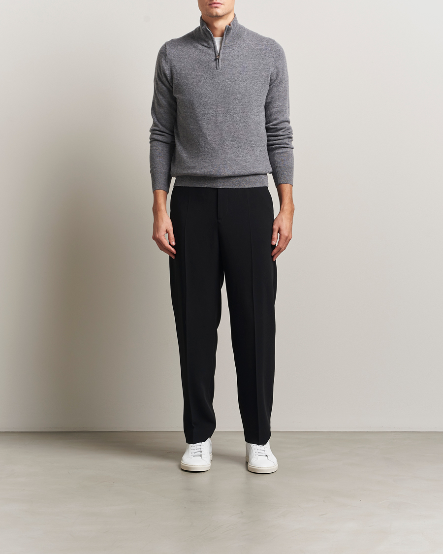 Herr | Tröjor | BOSS BLACK | Hemarlo Wool/Cashmere Half Zip Medium Grey