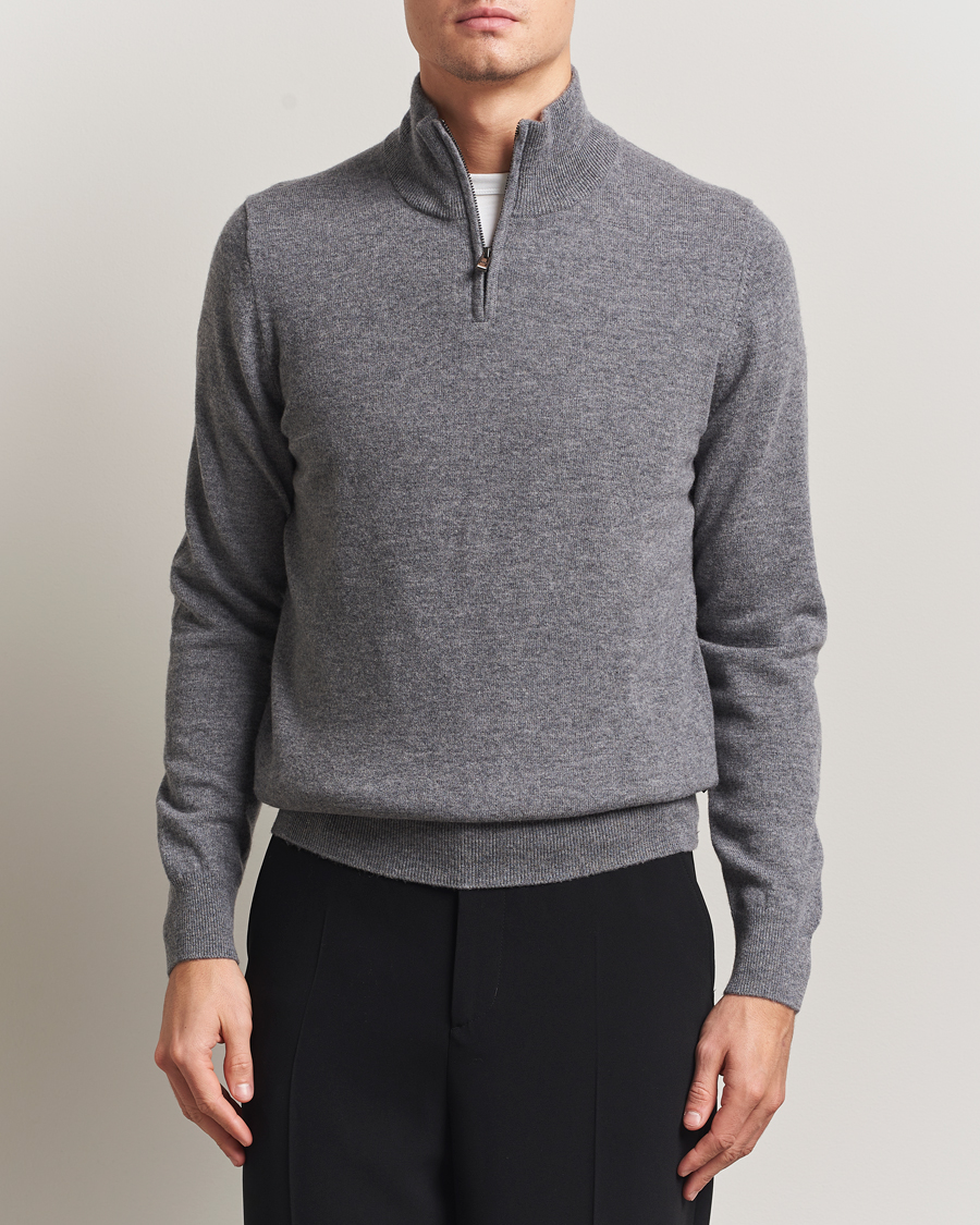 Herr | Tröjor | BOSS BLACK | Hemarlo Wool/Cashmere Half Zip Medium Grey