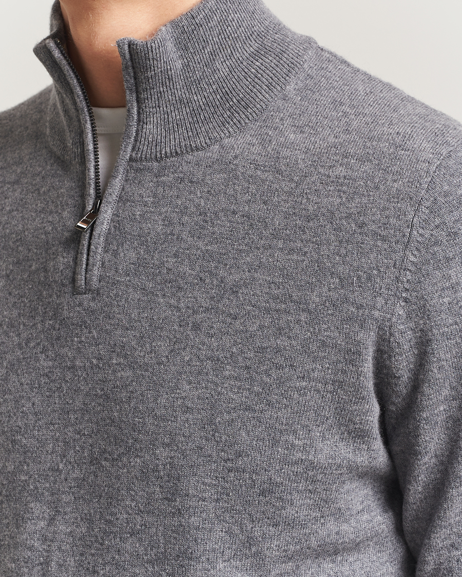 Herr | Tröjor | BOSS BLACK | Hemarlo Wool/Cashmere Half Zip Medium Grey