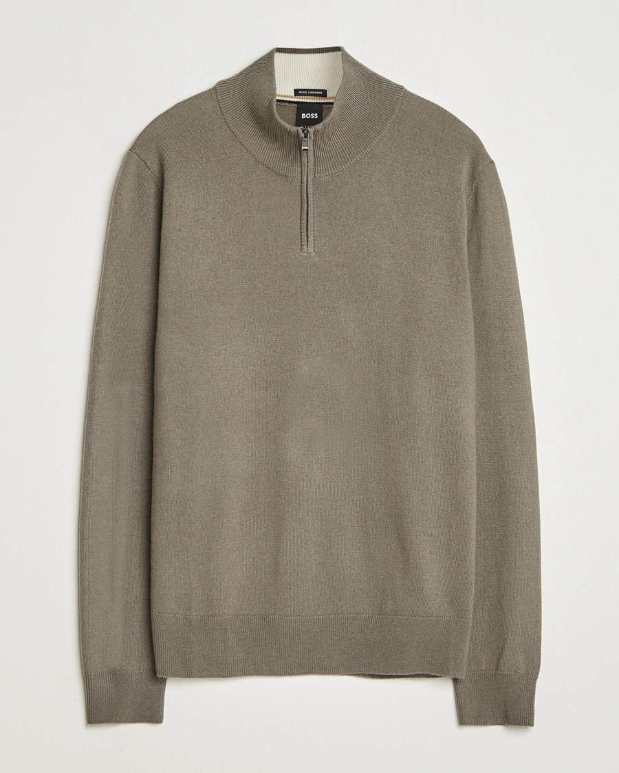 Herr | Tröjor | BOSS BLACK | Hemarlo Wool/Cashmere Half Zip Open Brown