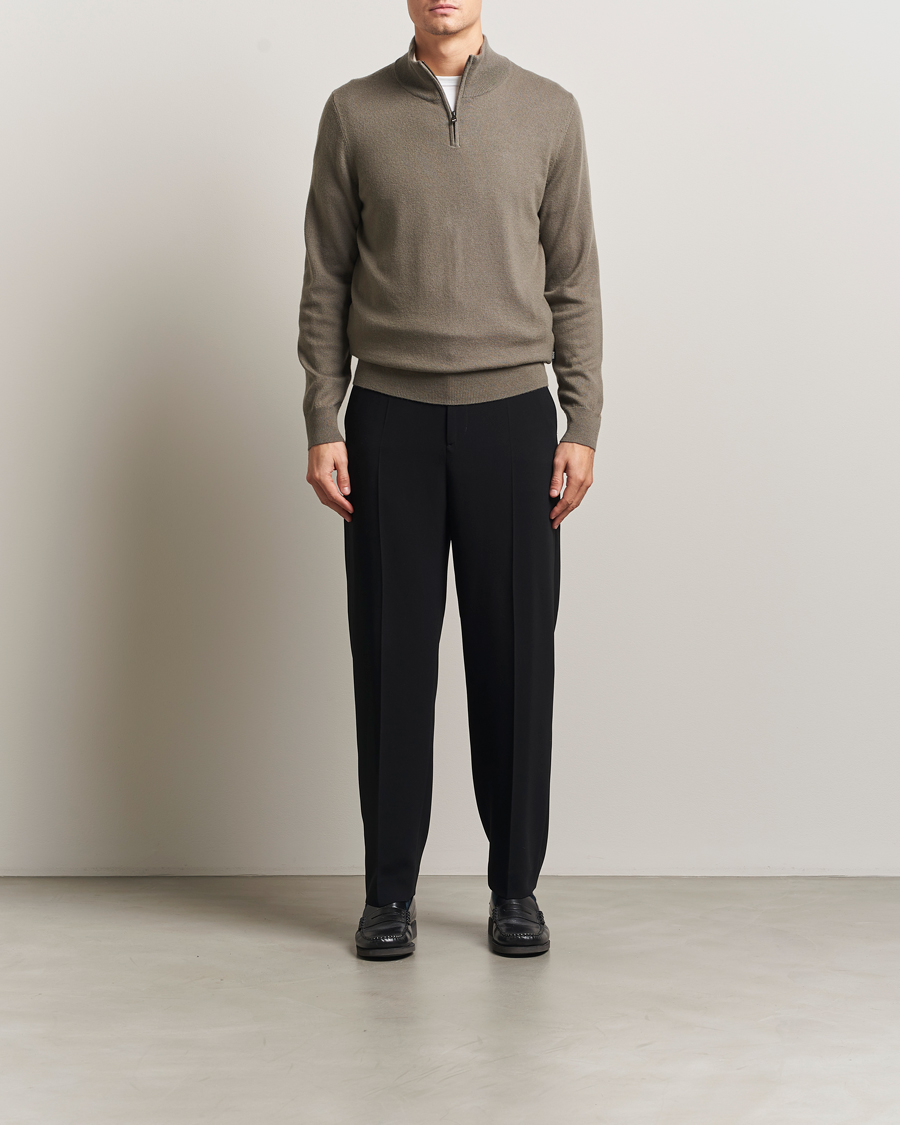 Herr | Tröjor | BOSS BLACK | Hemarlo Wool/Cashmere Half Zip Open Brown