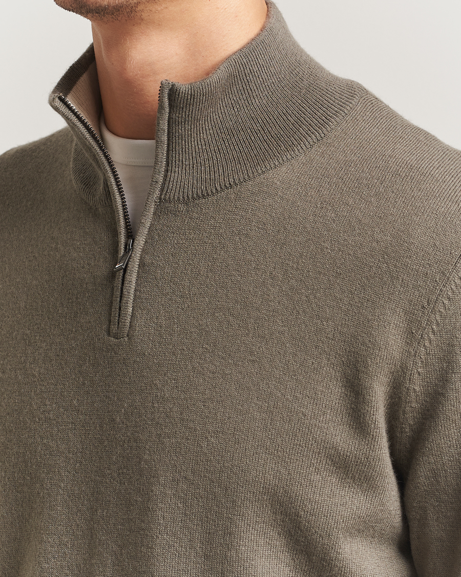 Herr | Tröjor | BOSS BLACK | Hemarlo Wool/Cashmere Half Zip Open Brown