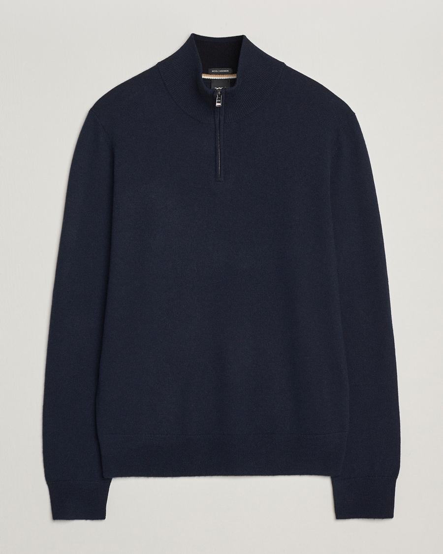 Herr | Tröjor | BOSS BLACK | Hemarlo Wool/Cashmere Half Zip Dark Blue