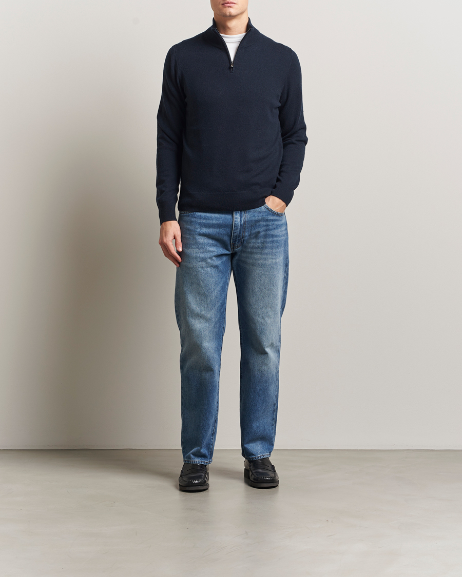 Herr | Tröjor | BOSS BLACK | Hemarlo Wool/Cashmere Half Zip Dark Blue