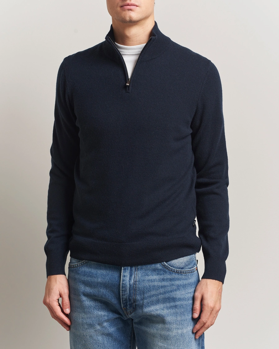 Herr | Tröjor | BOSS BLACK | Hemarlo Wool/Cashmere Half Zip Dark Blue