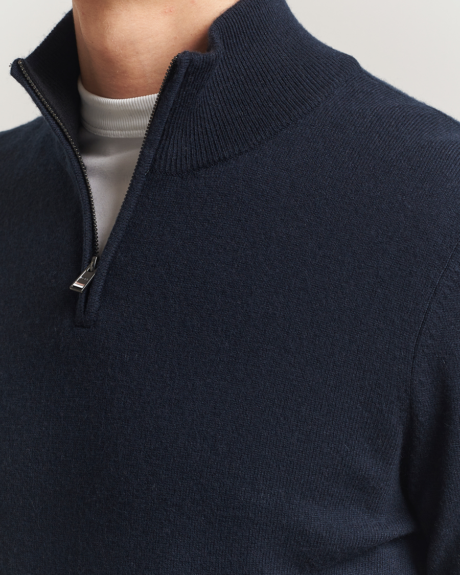 Herr | Tröjor | BOSS BLACK | Hemarlo Wool/Cashmere Half Zip Dark Blue