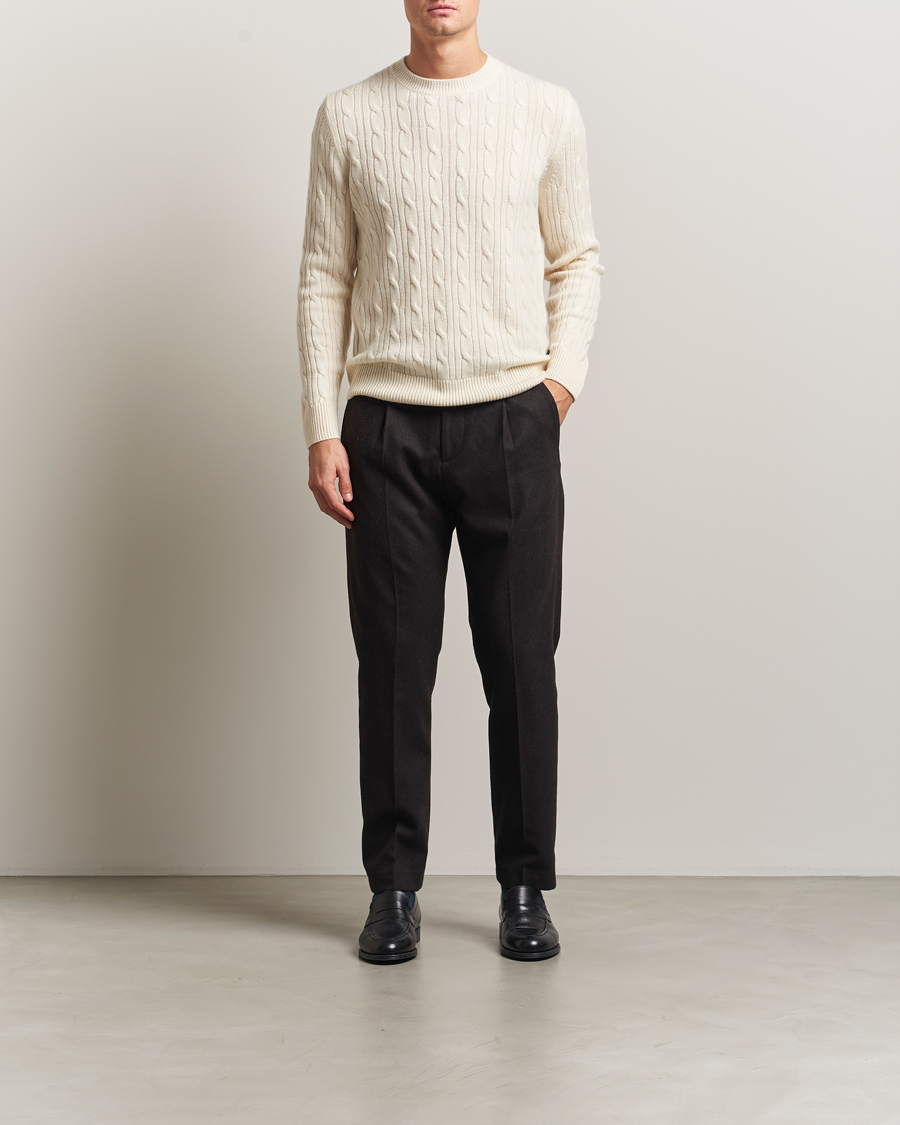 Herr | Tröjor | BOSS BLACK | Hetico Wool/Cashmere Cable Sweater Open White