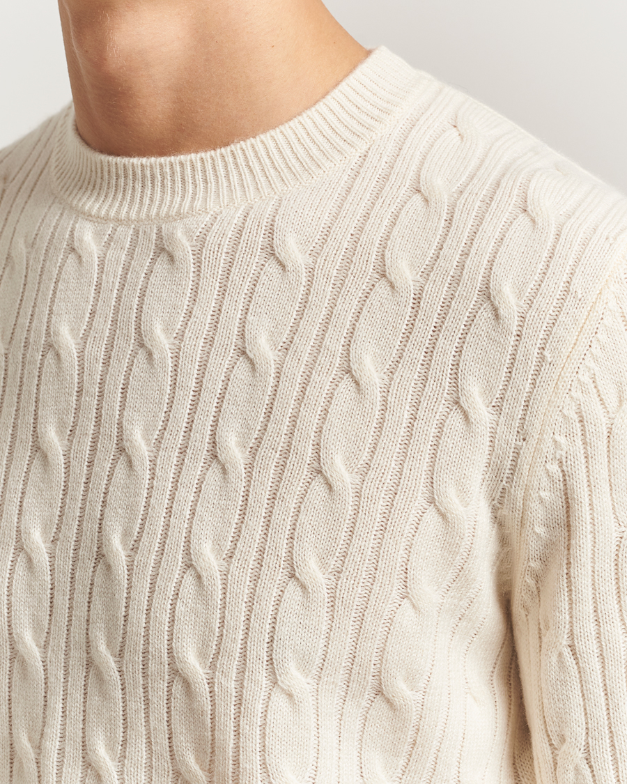 Herr | Tröjor | BOSS BLACK | Hetico Wool/Cashmere Cable Sweater Open White
