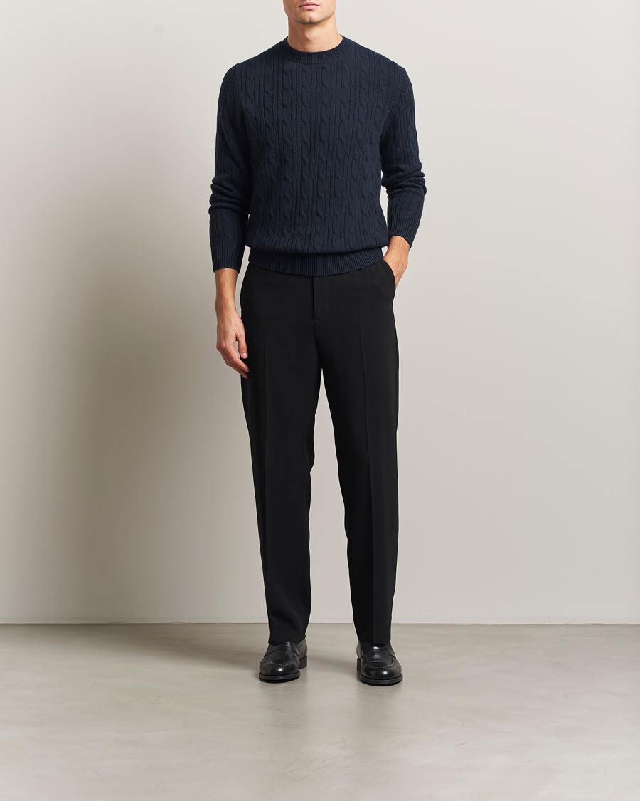 Herr | Tröjor | BOSS BLACK | Hetico Wool/Cashmere Cable Sweater Dark Blue