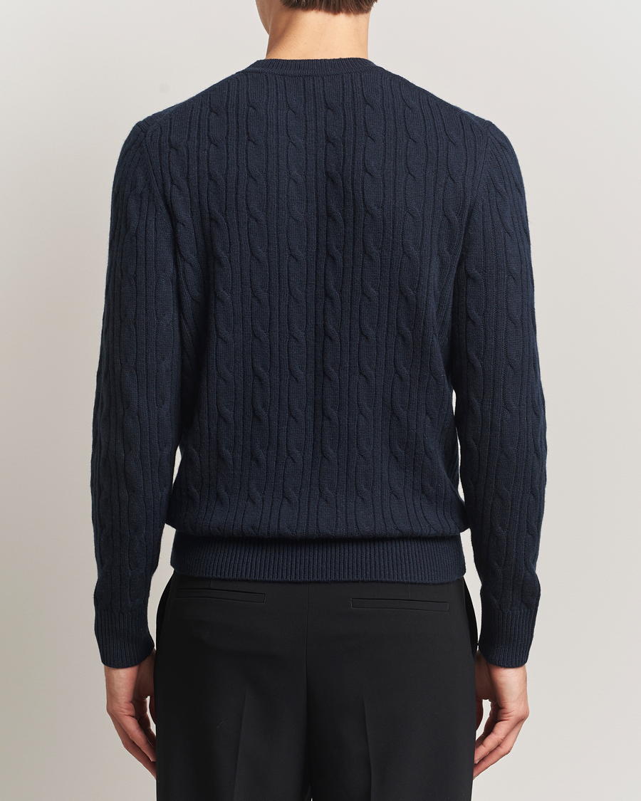 Herr | Tröjor | BOSS BLACK | Hetico Wool/Cashmere Cable Sweater Dark Blue
