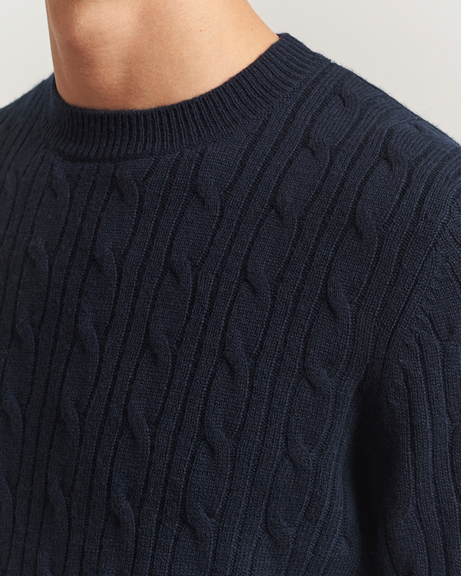 Herr | Tröjor | BOSS BLACK | Hetico Wool/Cashmere Cable Sweater Dark Blue