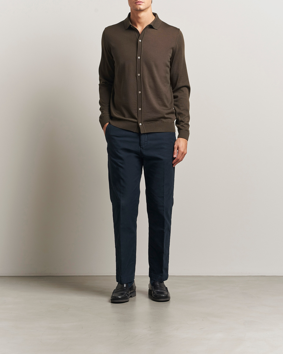 Herr | Tröjor | BOSS BLACK | Helbert Wool Cardigan Open Green