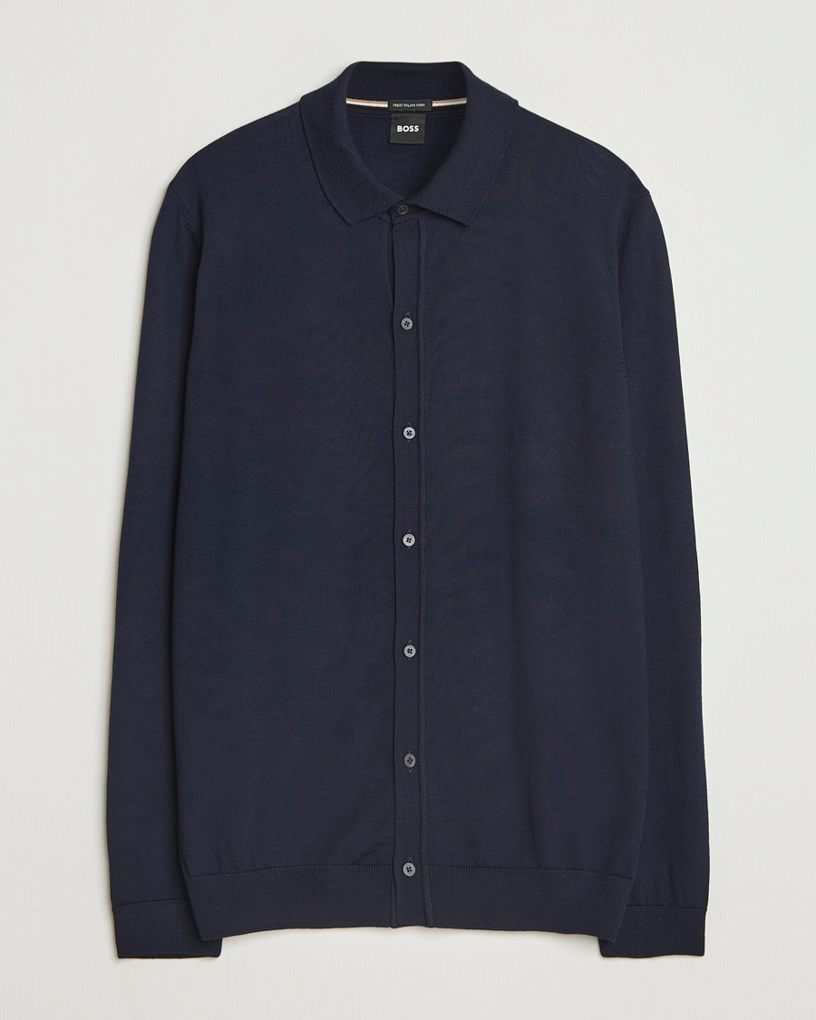 Herr | Tröjor | BOSS BLACK | Helbert Wool Cardigan Dark Blue
