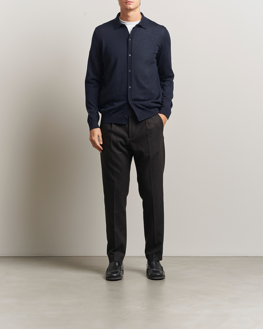 Herr | Tröjor | BOSS BLACK | Helbert Wool Cardigan Dark Blue