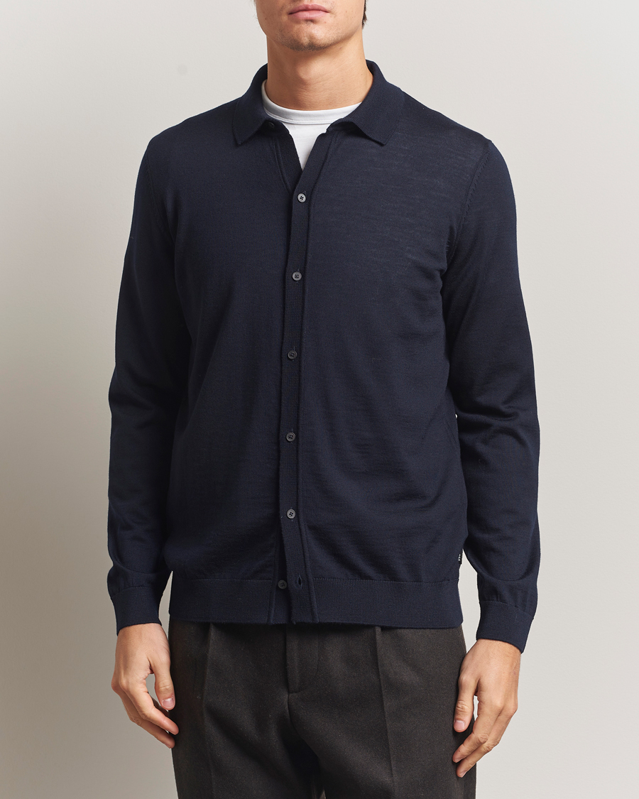 Herr | Tröjor | BOSS BLACK | Helbert Wool Cardigan Dark Blue