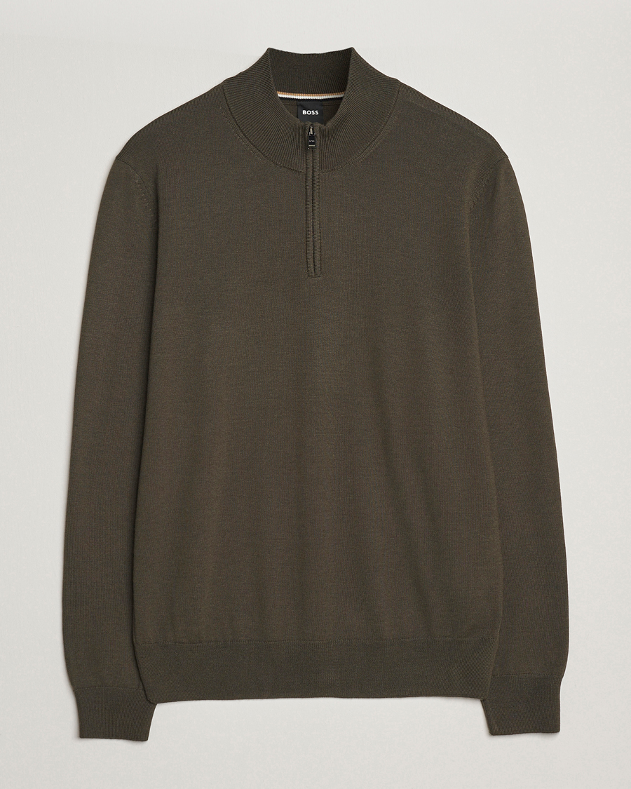 Herr | Tröjor | BOSS BLACK | Ebenji Merino Knitted Half Zip Open Green