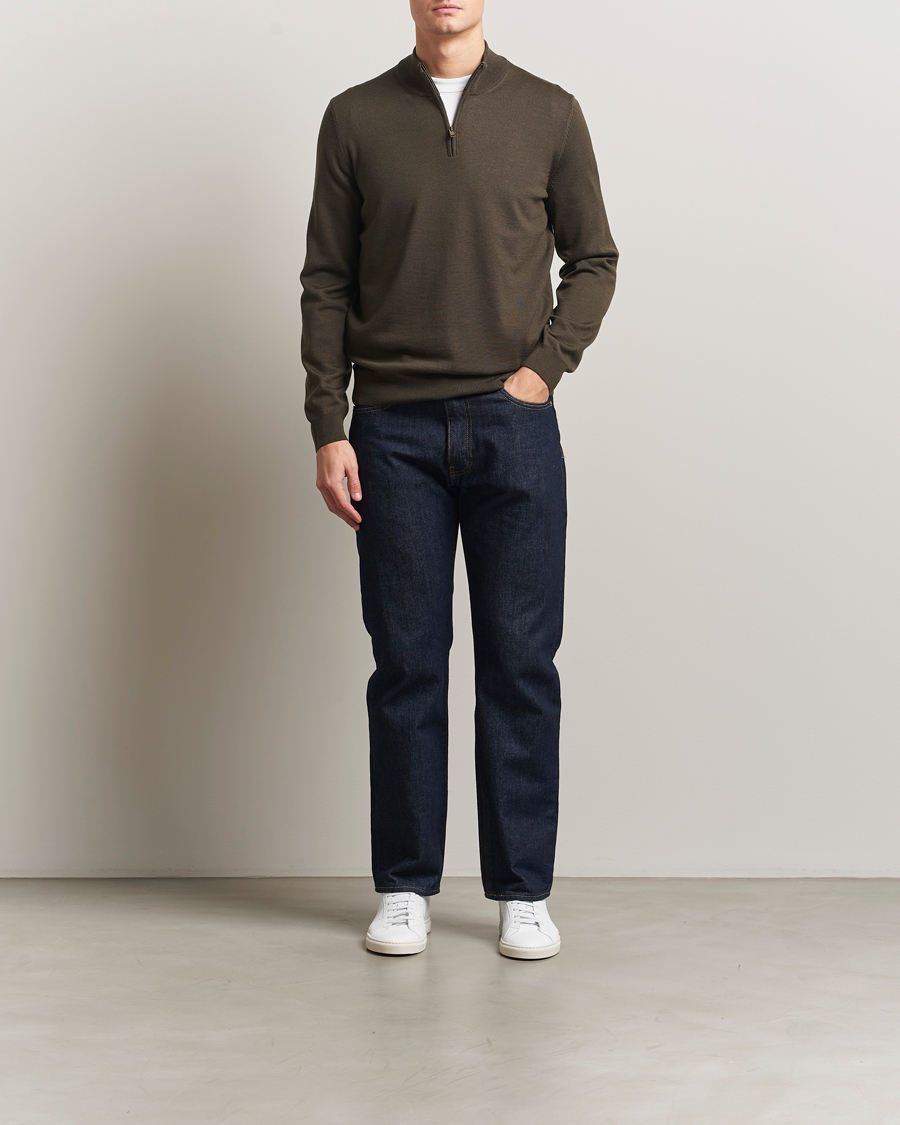 Herr | Tröjor | BOSS BLACK | Ebenji Merino Knitted Half Zip Open Green