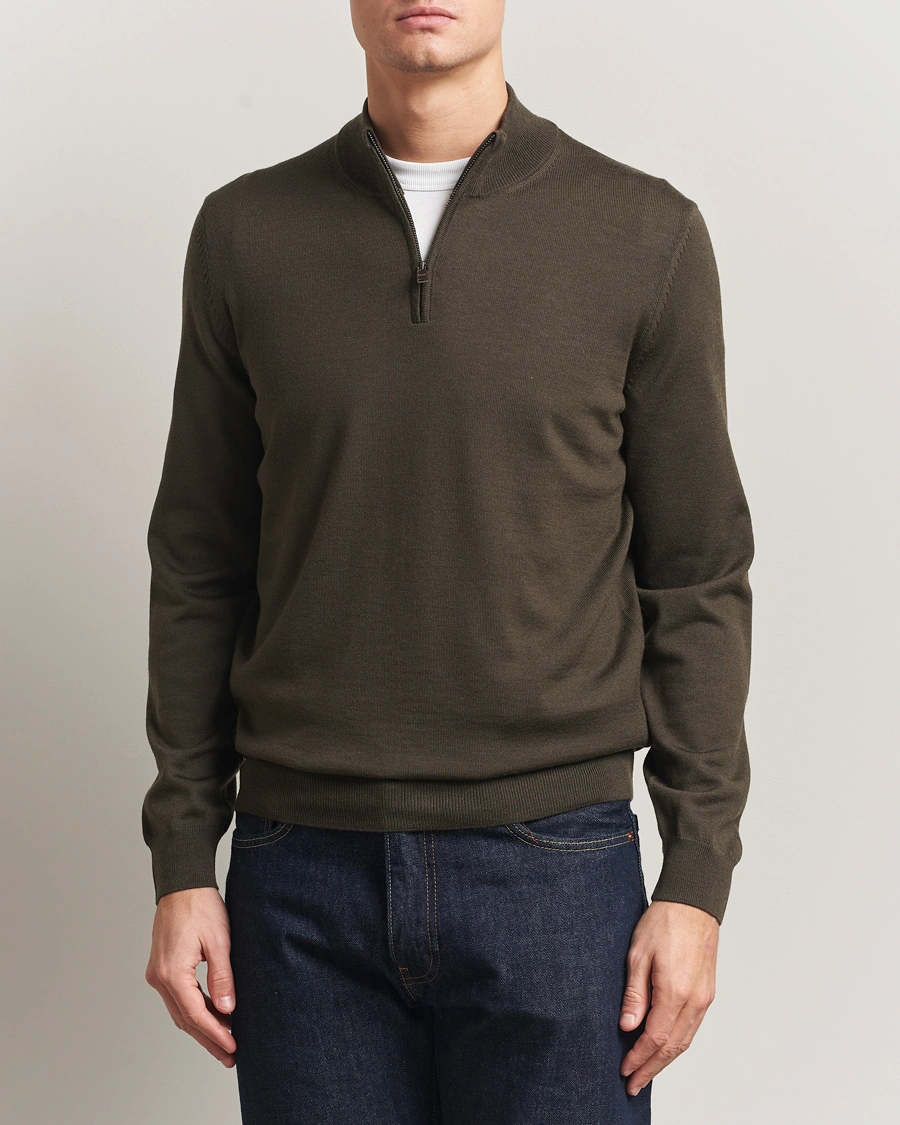 Herr | Tröjor | BOSS BLACK | Ebenji Merino Knitted Half Zip Open Green