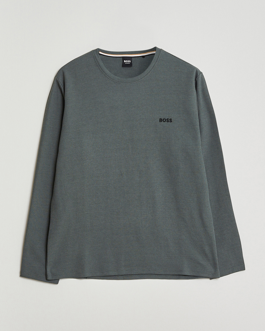 Herr | Pyjamas & Morgonrockar | BOSS BLACK | Waffle Long Sleeve Pyjama T-Shirt Open Green