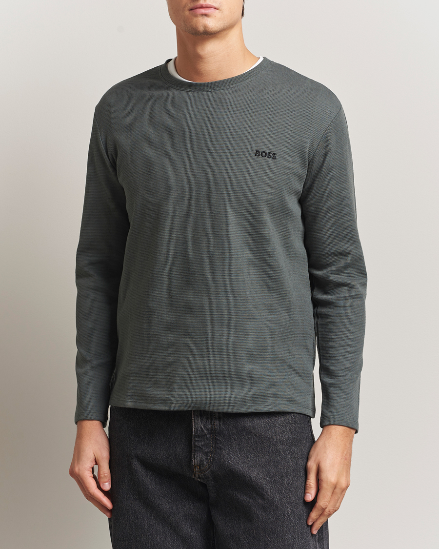 Herr | Pyjamas & Morgonrockar | BOSS BLACK | Waffle Long Sleeve Pyjama T-Shirt Open Green