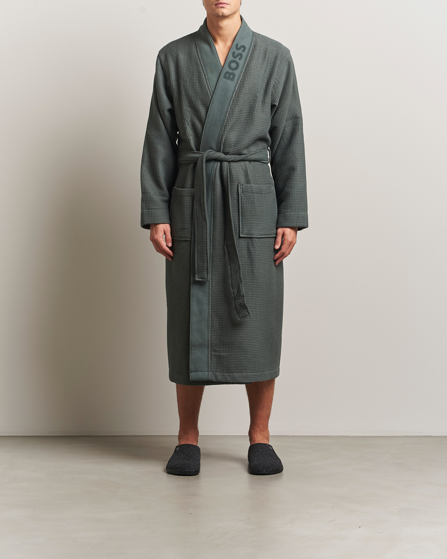 Herr | Pyjamas & Morgonrockar | BOSS BLACK | Waffle Kimono Open Green
