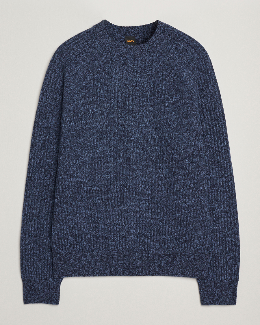 Herr | Tröjor | BOSS ORANGE | Klacier Ribbed Wool Knitted Sweater Open Blue
