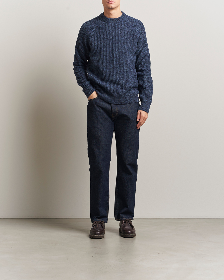 Herr | Tröjor | BOSS ORANGE | Klacier Ribbed Wool Knitted Sweater Open Blue