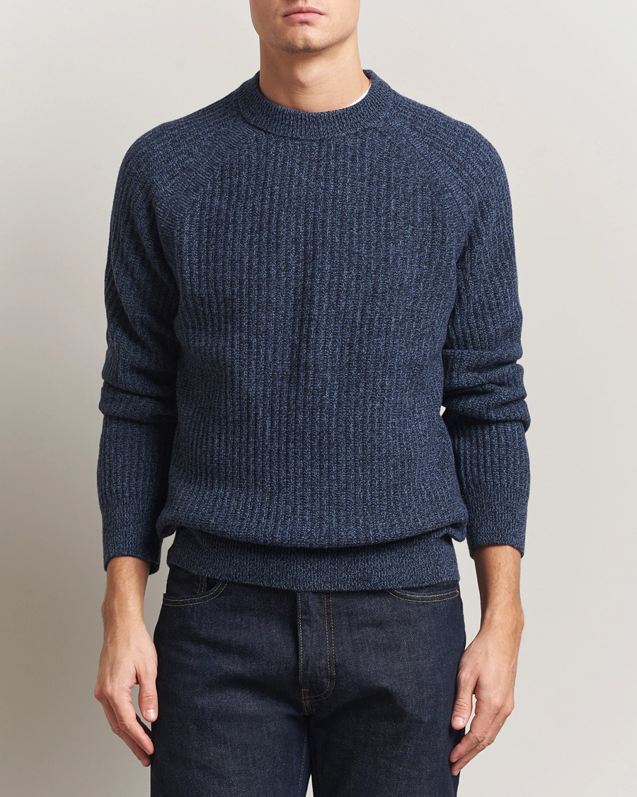Herr | Tröjor | BOSS ORANGE | Klacier Ribbed Wool Knitted Sweater Open Blue