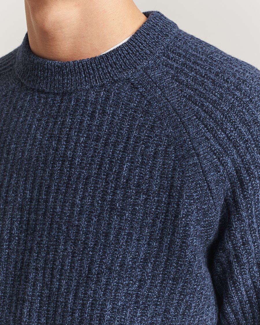 Herr | Tröjor | BOSS ORANGE | Klacier Ribbed Wool Knitted Sweater Open Blue