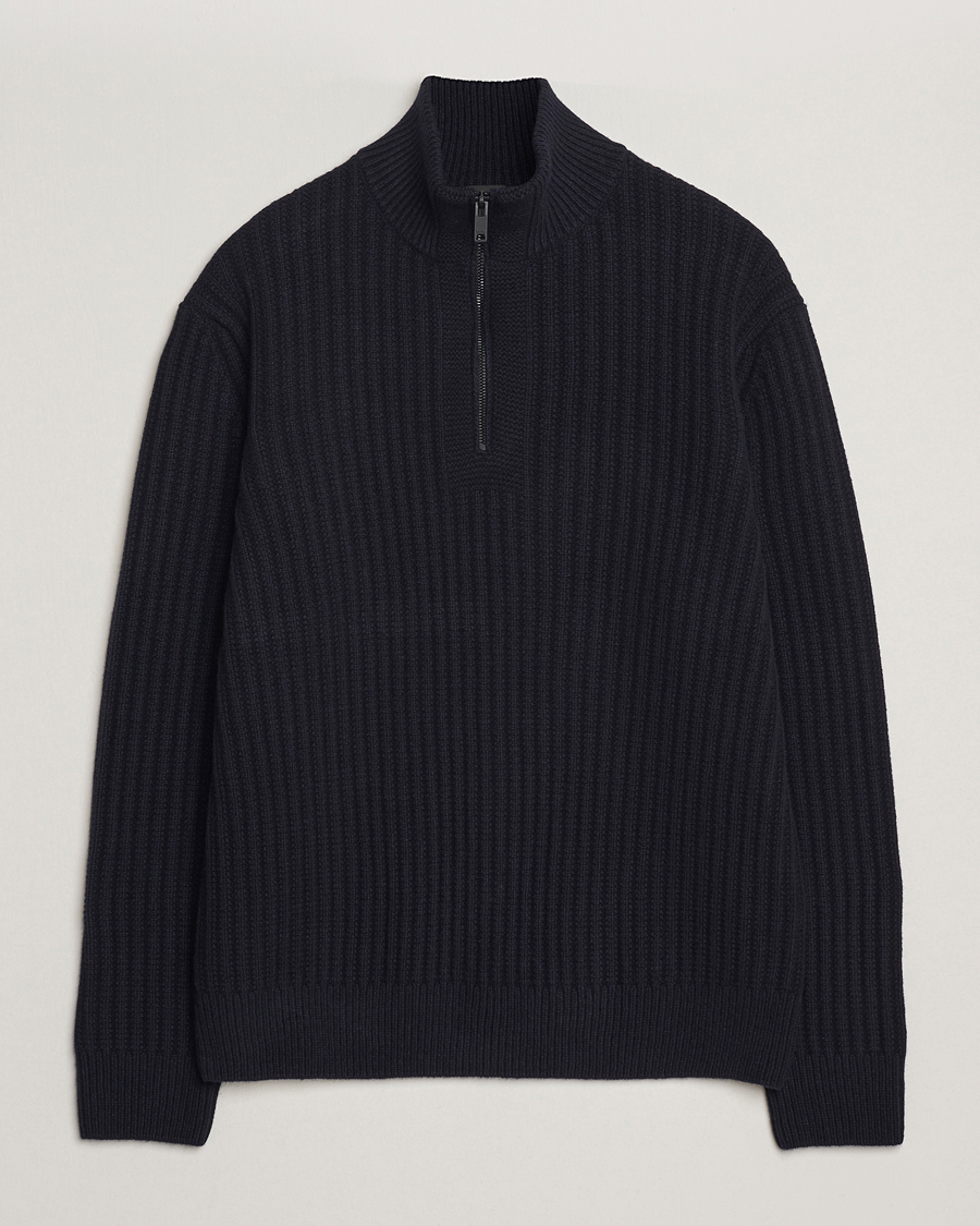 Herr | Tröjor | BOSS ORANGE | Kwinter Ribbed Wool Knitted Half Zip Dark Blue