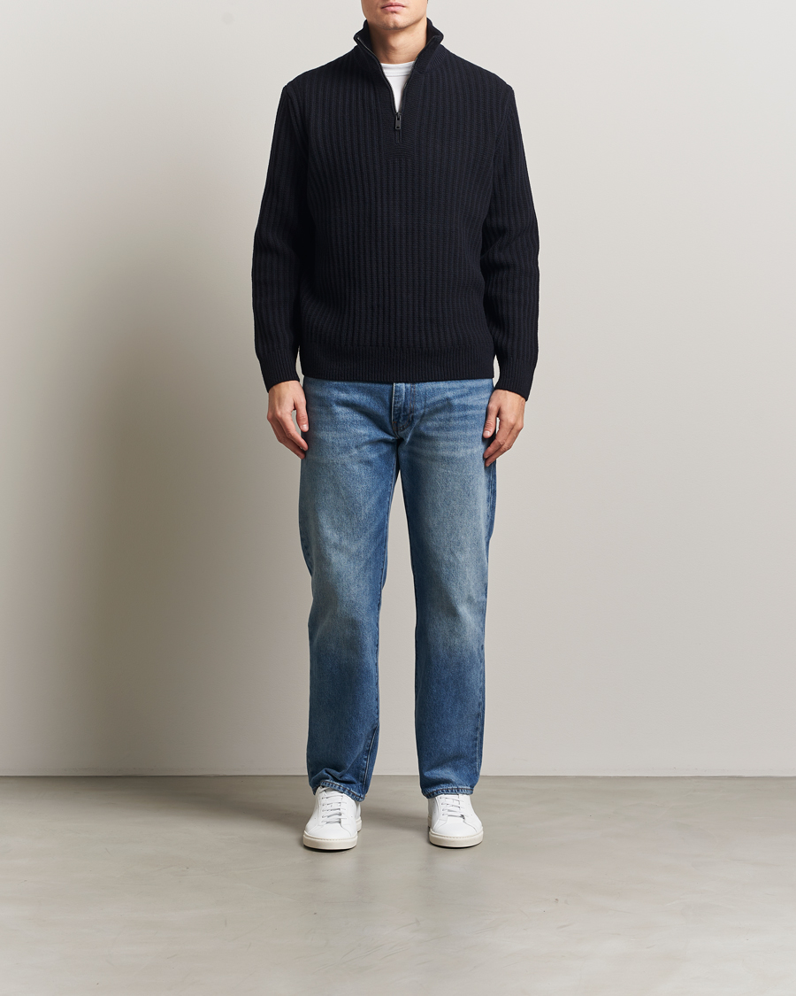 Herr | Tröjor | BOSS ORANGE | Kwinter Ribbed Wool Knitted Half Zip Dark Blue