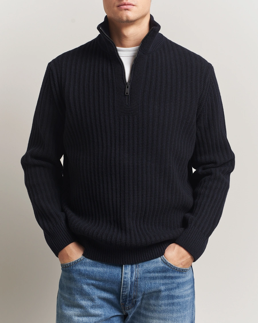 Herr | Tröjor | BOSS ORANGE | Kwinter Ribbed Wool Knitted Half Zip Dark Blue