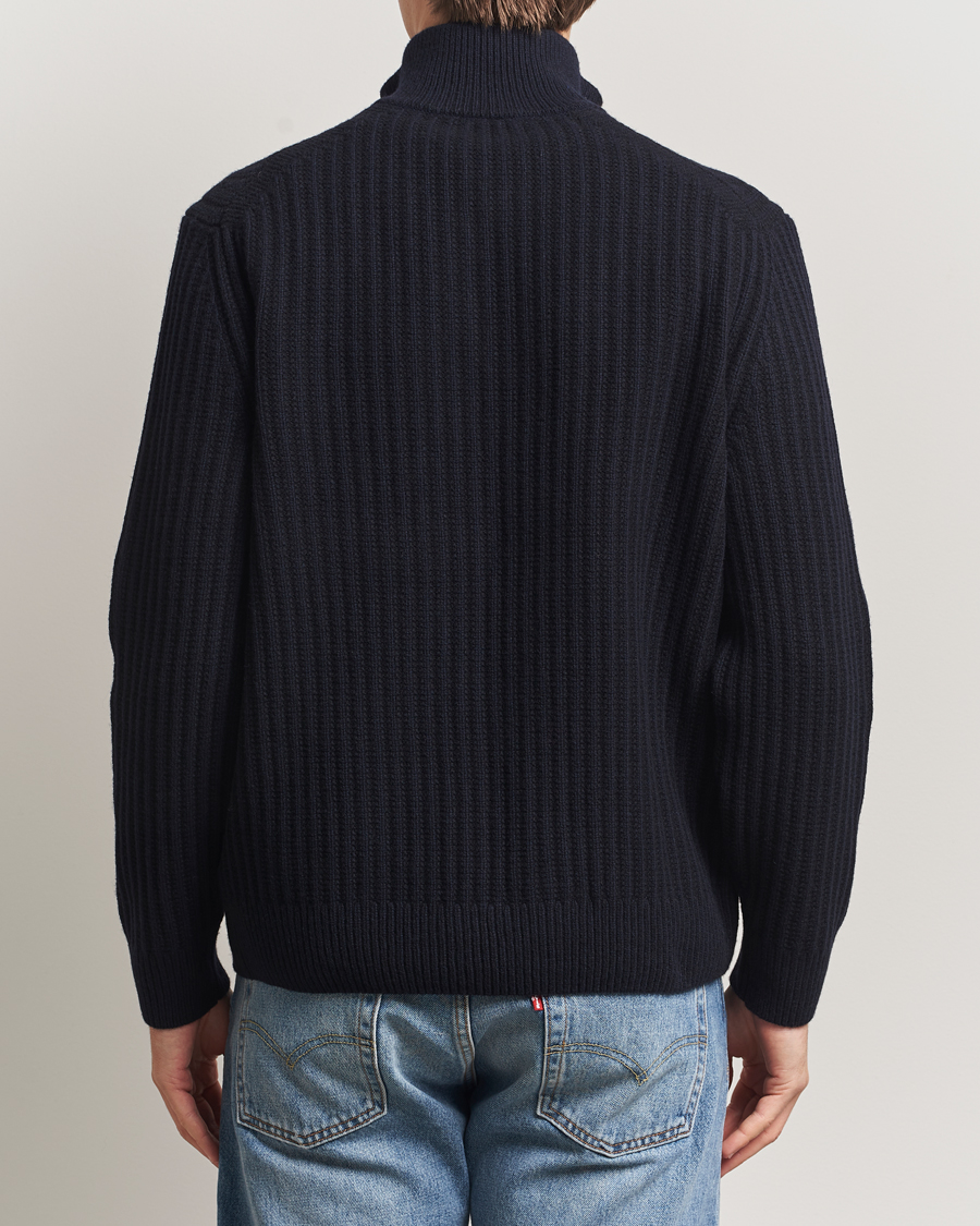Herr | Tröjor | BOSS ORANGE | Kwinter Ribbed Wool Knitted Half Zip Dark Blue