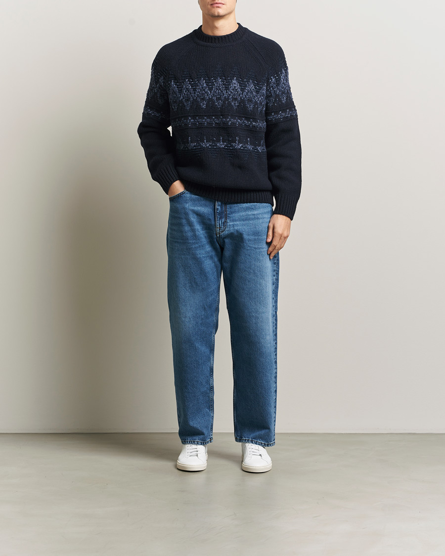 Herr | Tröjor | BOSS ORANGE | Karombo Wool Fairisle Sweater Dark Blue
