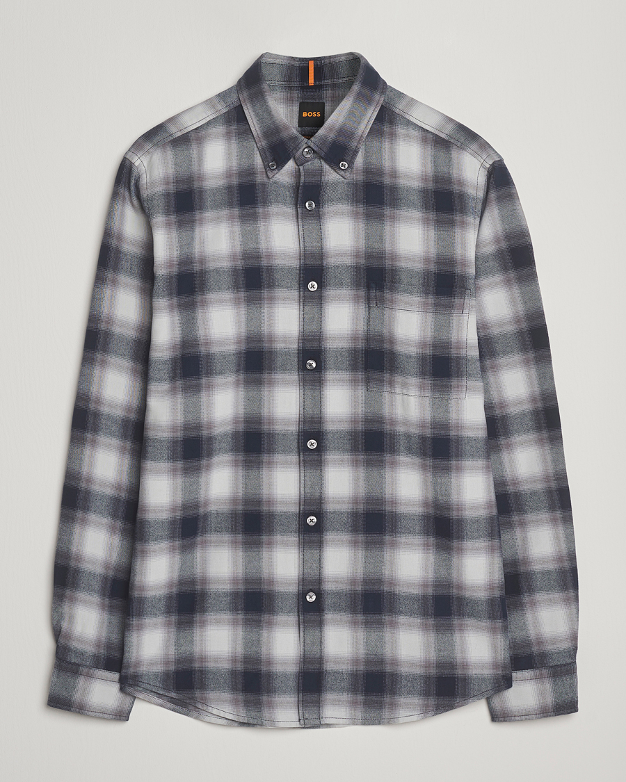 Herr | Skjortor | BOSS ORANGE | Rickert Brushed Cotton Checked Shirt Open Grey