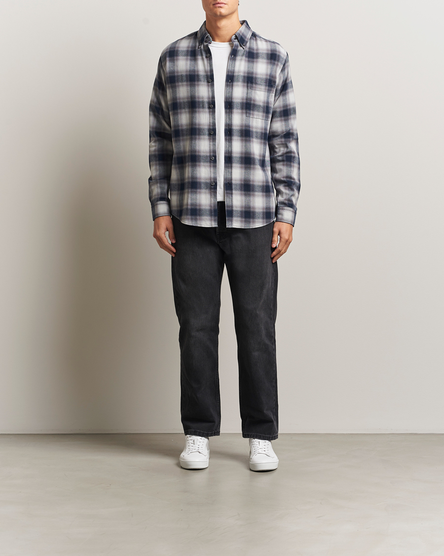 Herr | Skjortor | BOSS ORANGE | Rickert Brushed Cotton Checked Shirt Open Grey