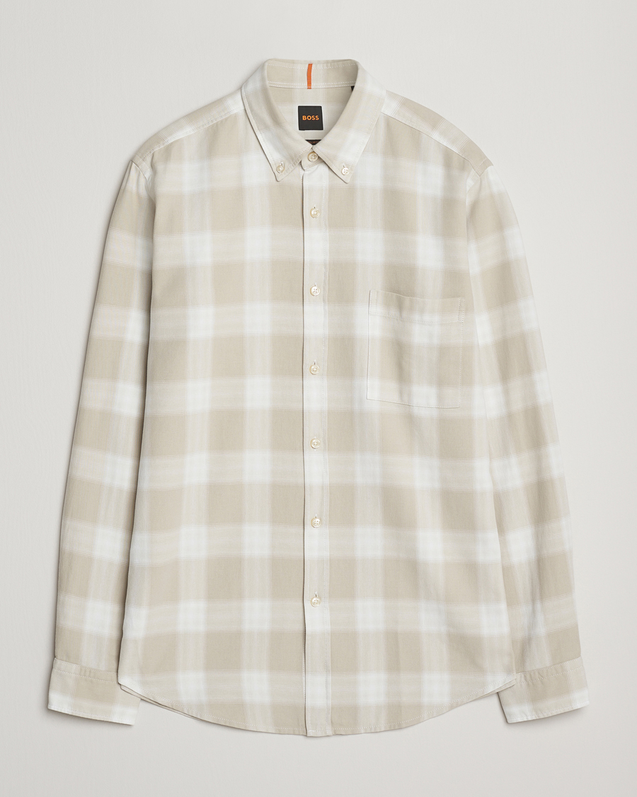 Herr | Skjortor | BOSS ORANGE | Rickert Brushed Cotton Checked Shirt Light Beige