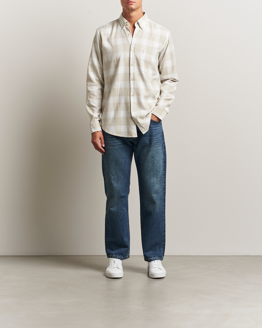 Herr | Skjortor | BOSS ORANGE | Rickert Brushed Cotton Checked Shirt Light Beige