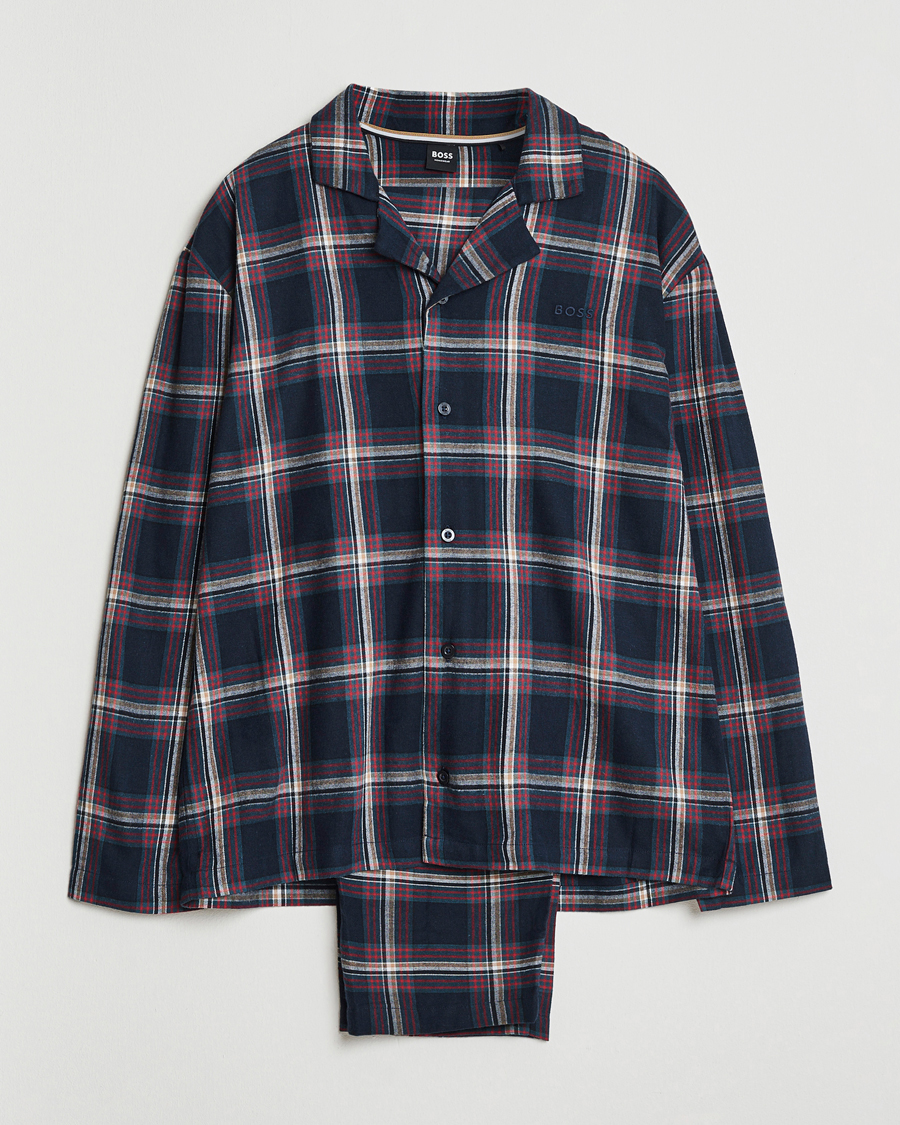 Herr | Pyjamas & Morgonrockar | BOSS BLACK | Flannel Long Sleeve Pyjama Set Open Blue