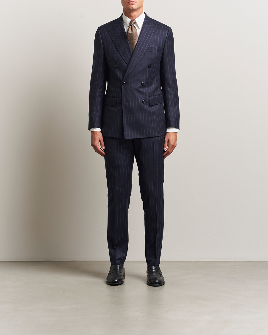 Herr | Kostymer | BOSS BLACK | Huge Wool Double Breasted Pinstriped Suit Dark Blue