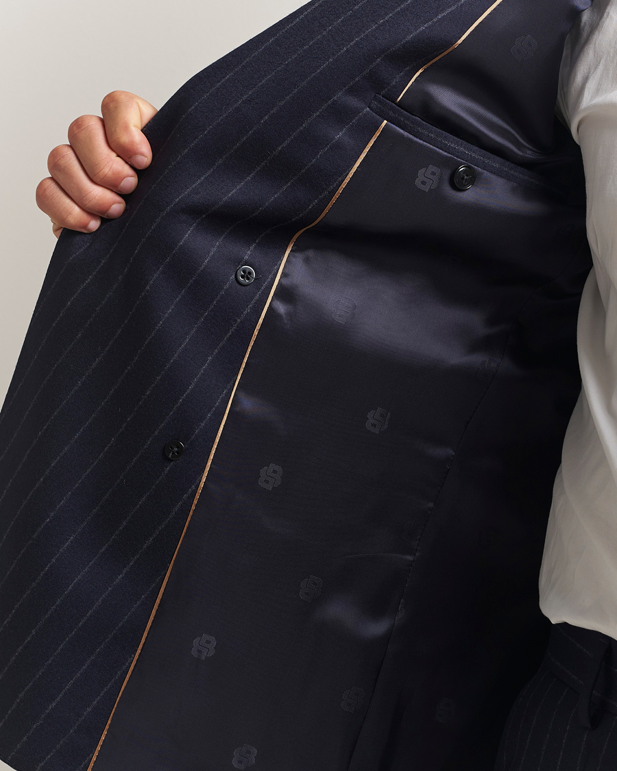 Herr | Kostymer | BOSS BLACK | Huge Wool Double Breasted Pinstriped Suit Dark Blue