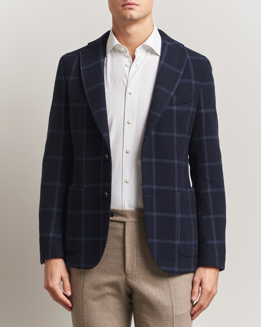 Herr | Kavajer | BOSS BLACK | Hanry Wool Checked Blazer Dark Blue