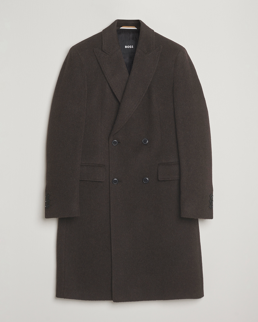 Herr | Jackor | BOSS BLACK | Hyde Wool/Alpaca Double Breasted Coat Dark Brown