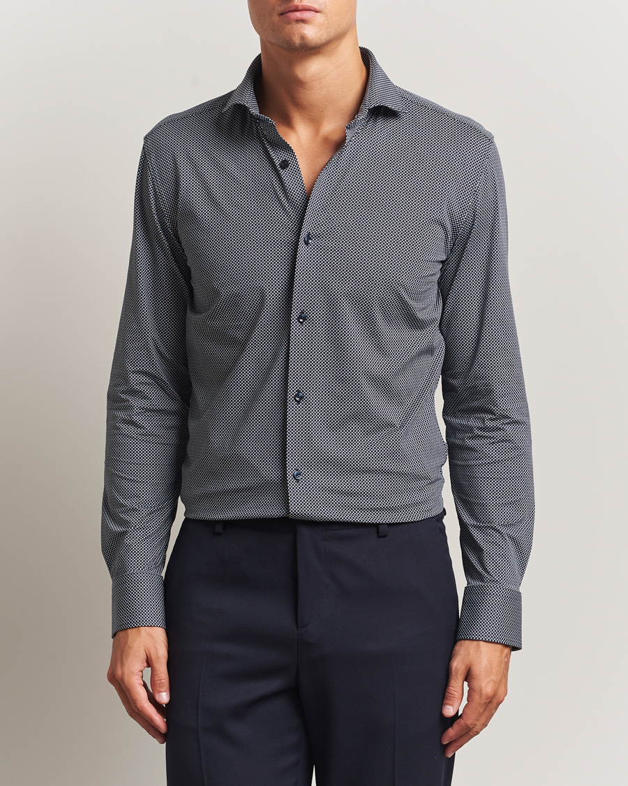 Herr | Skjortor | BOSS BLACK | Hank 4-Way Printed Stretch Shirt Dark Blue