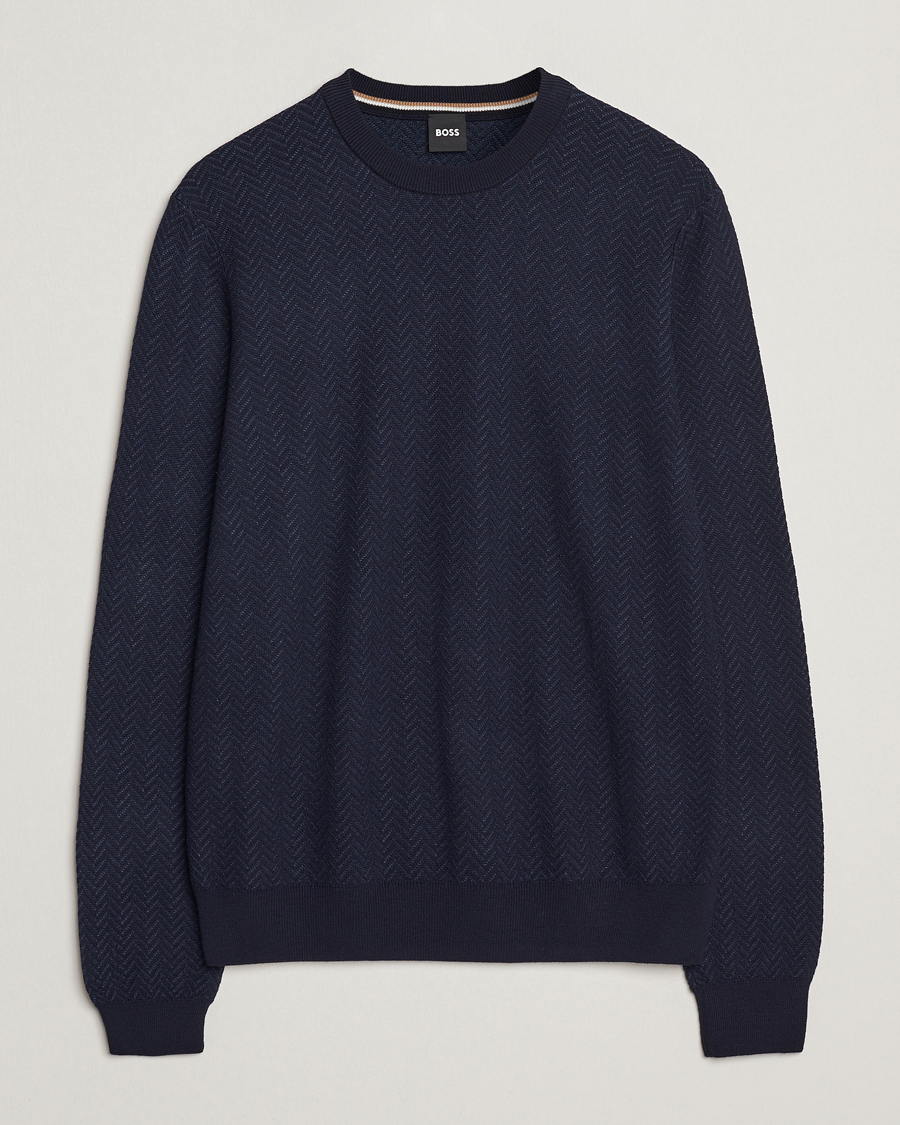 Herr | Tröjor | BOSS BLACK | Habito Wool Knitted Sweater Dark Blue