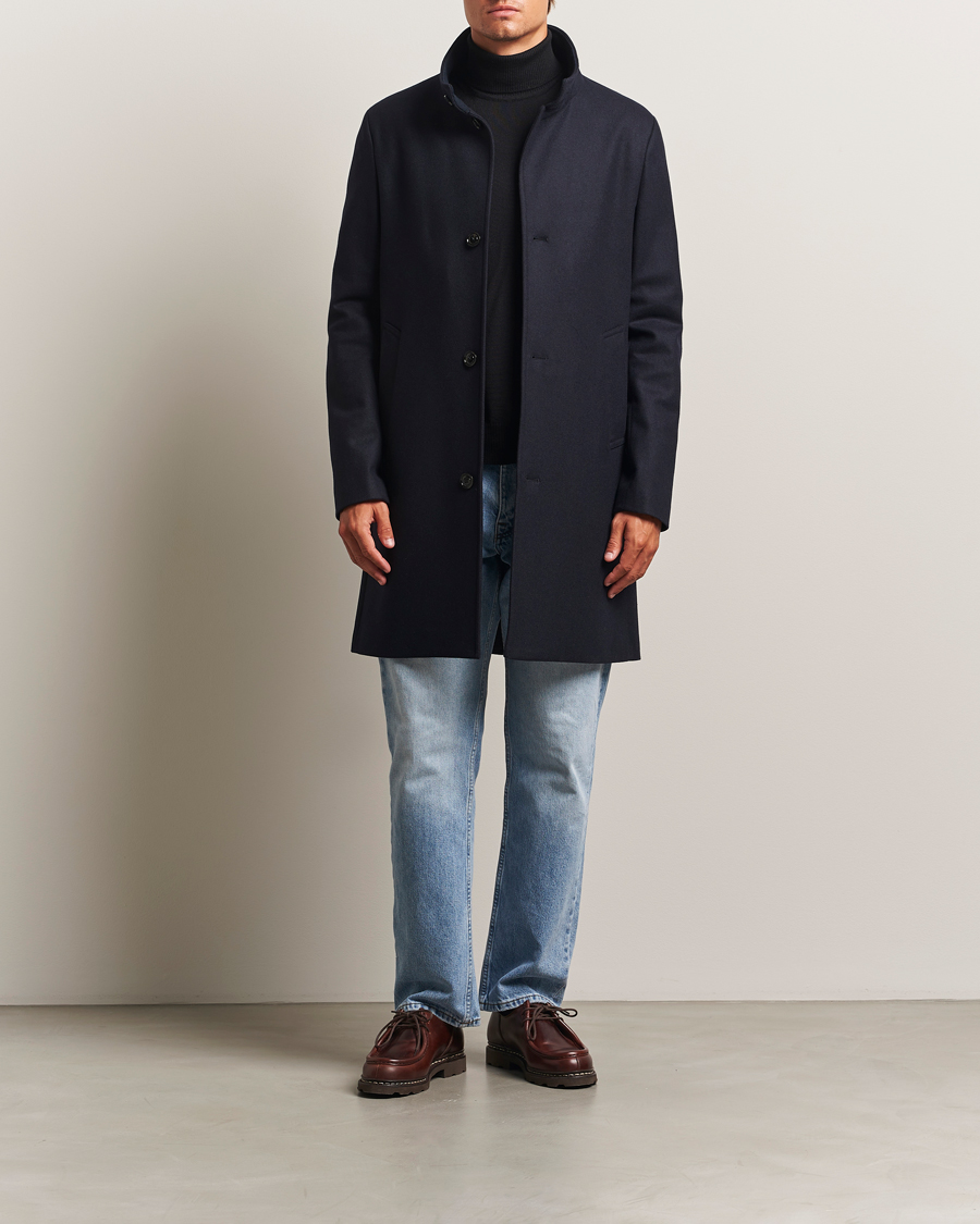 Herr | Jackor | J.Lindeberg | Jesse Stand Up Wool Melton Coat Navy